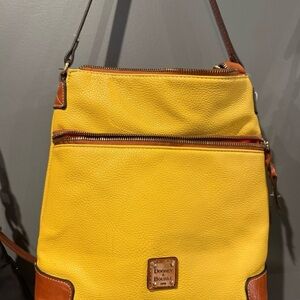 Dooney & Bourke Yellow Leather Shoulder Bag with Brown Trim